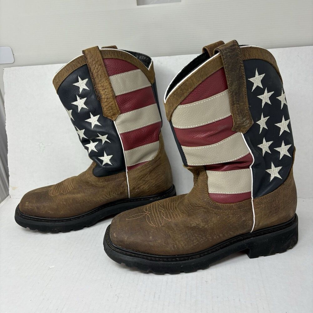 JB Dillon Reserve Flag Cowboy Boots Mens 7.5 EE Wide Square Toe Western JBR 1116